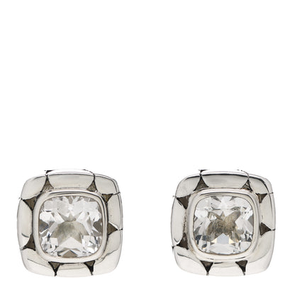 John Hardy Sterling Silver White Topaz Batu Kali Square Earrings 1 of 4