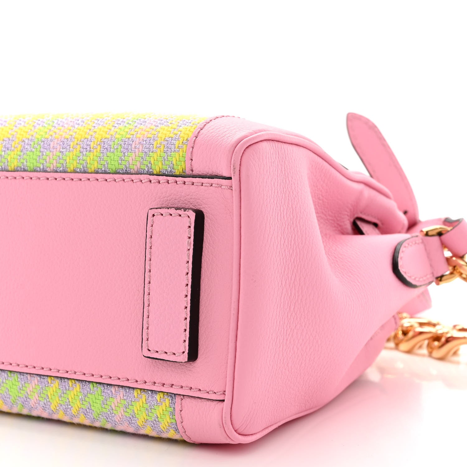 Versace Grained Calfskin Canvas Houndstooth Small La Medusa Top Handle Bag Pink Multicolor 10 of 10