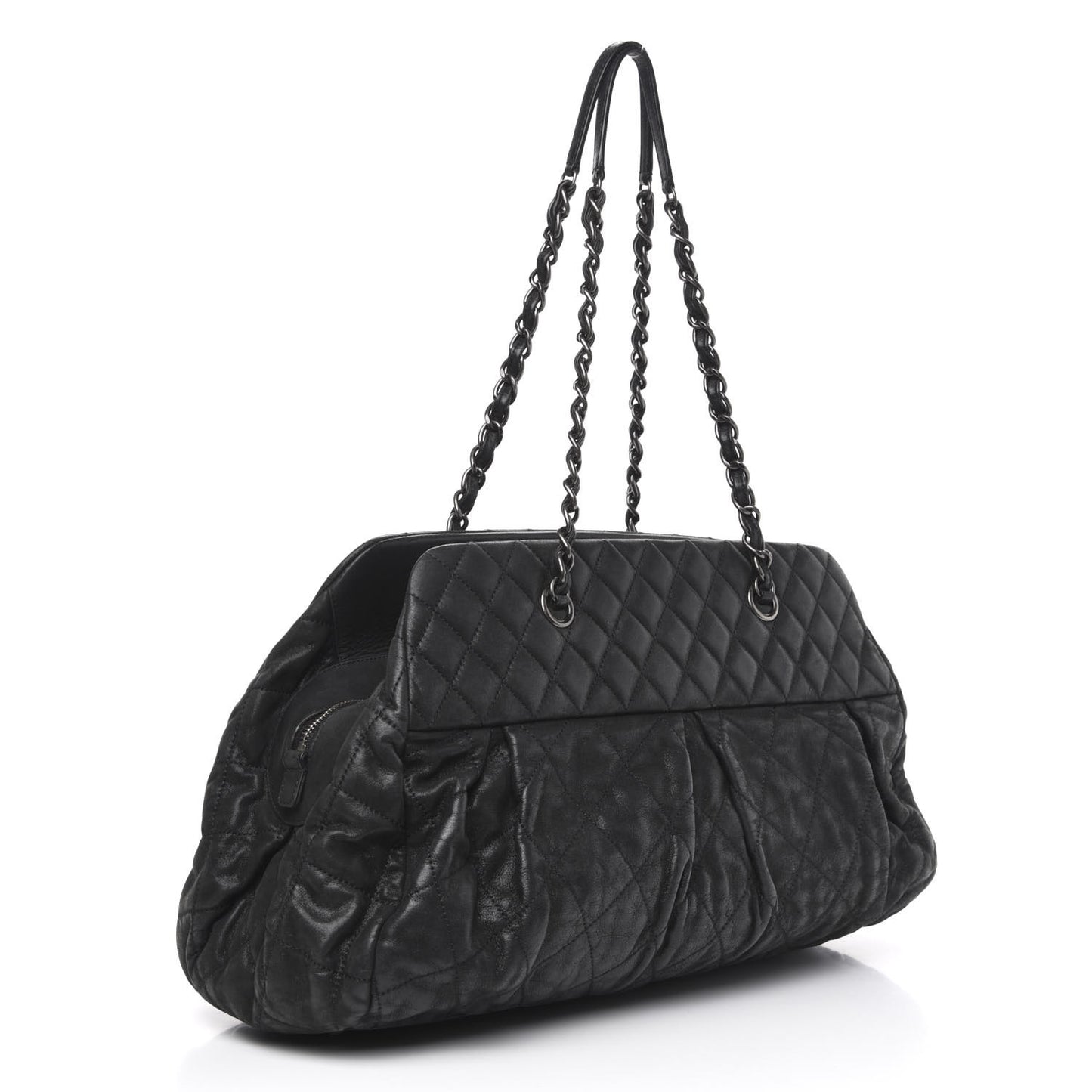 Iridescent Calfskin Chic Quilt Bowling Bag Black