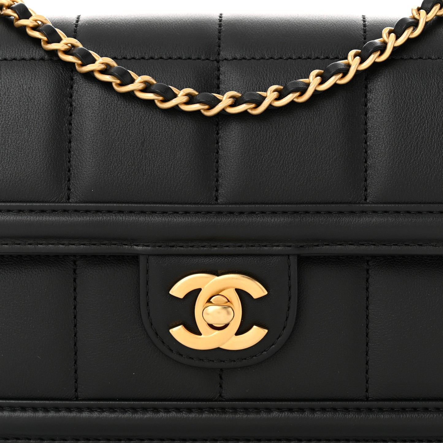 Lambskin Calfskin Mini Chocolate Bar Flap Bag Black