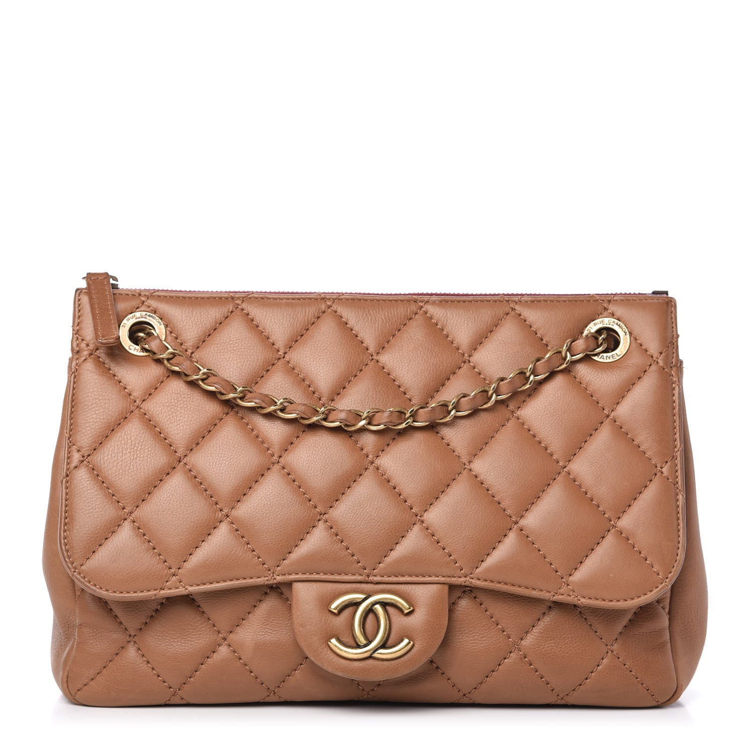 Chanel Calfskin Large Blizzard Zip Top Flap Bag Light Brown 1 of 10