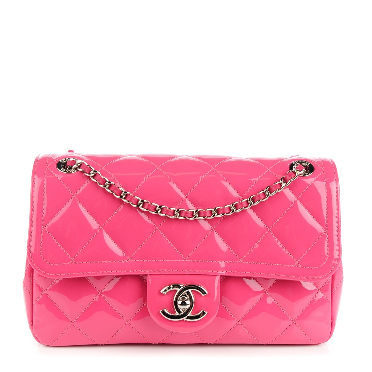 Patent Quilted Small Coco Shine Flap Pink