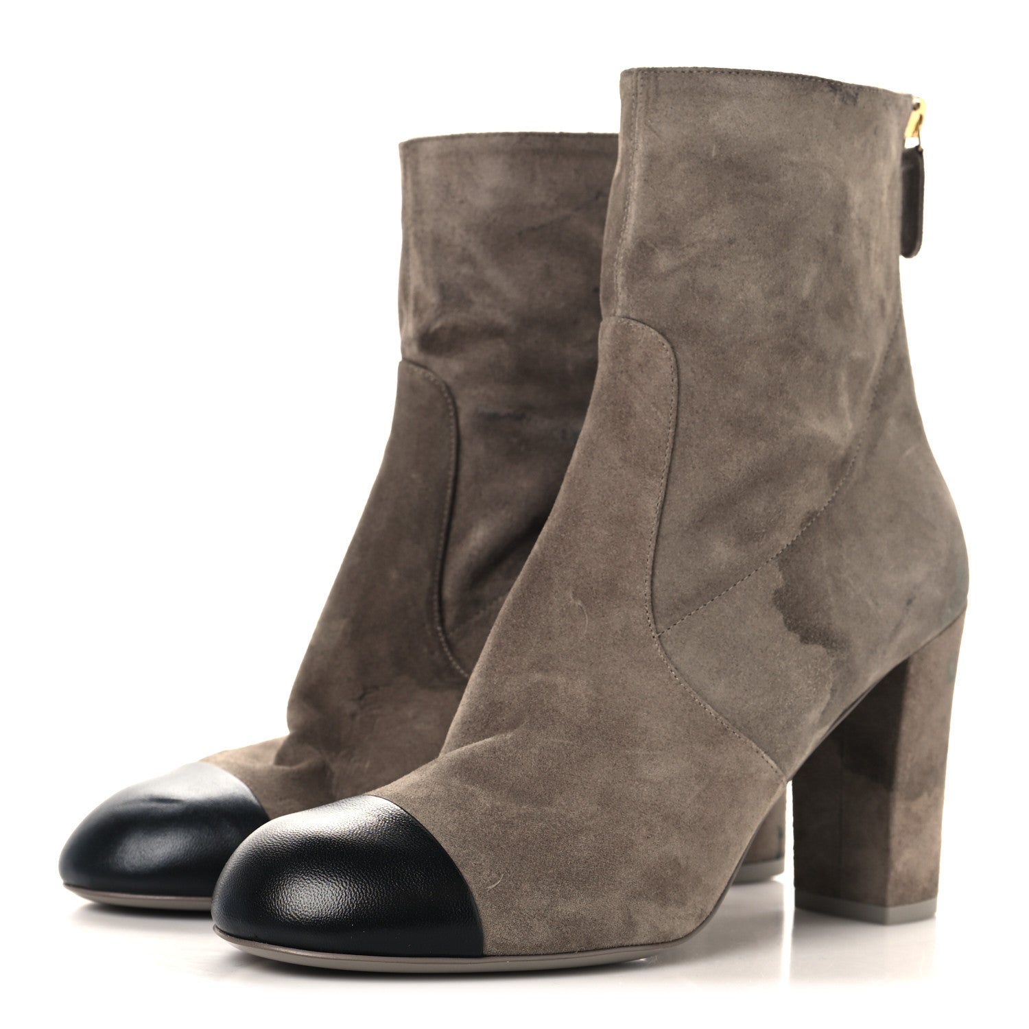 Chanel Suede Lambskin Cap Toe CC Boots 39 Beige Black 4 of 11