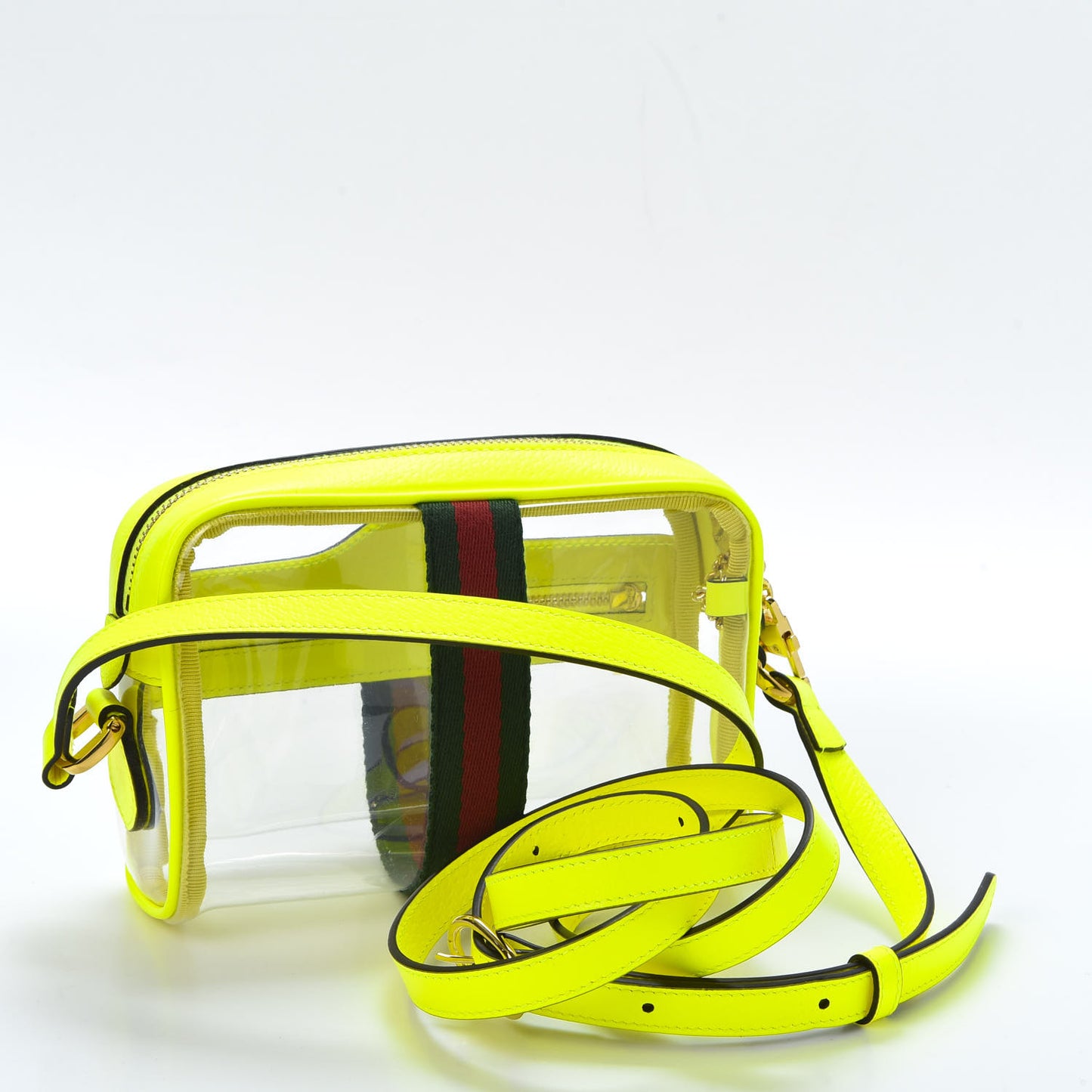 Vinyl Web Mini Ophidia Transparent Shoulder Bag Yellow Fluo