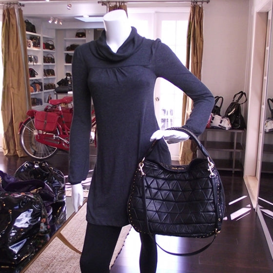 Miu Miu Nappa Studded Sacca Black 2 of 10