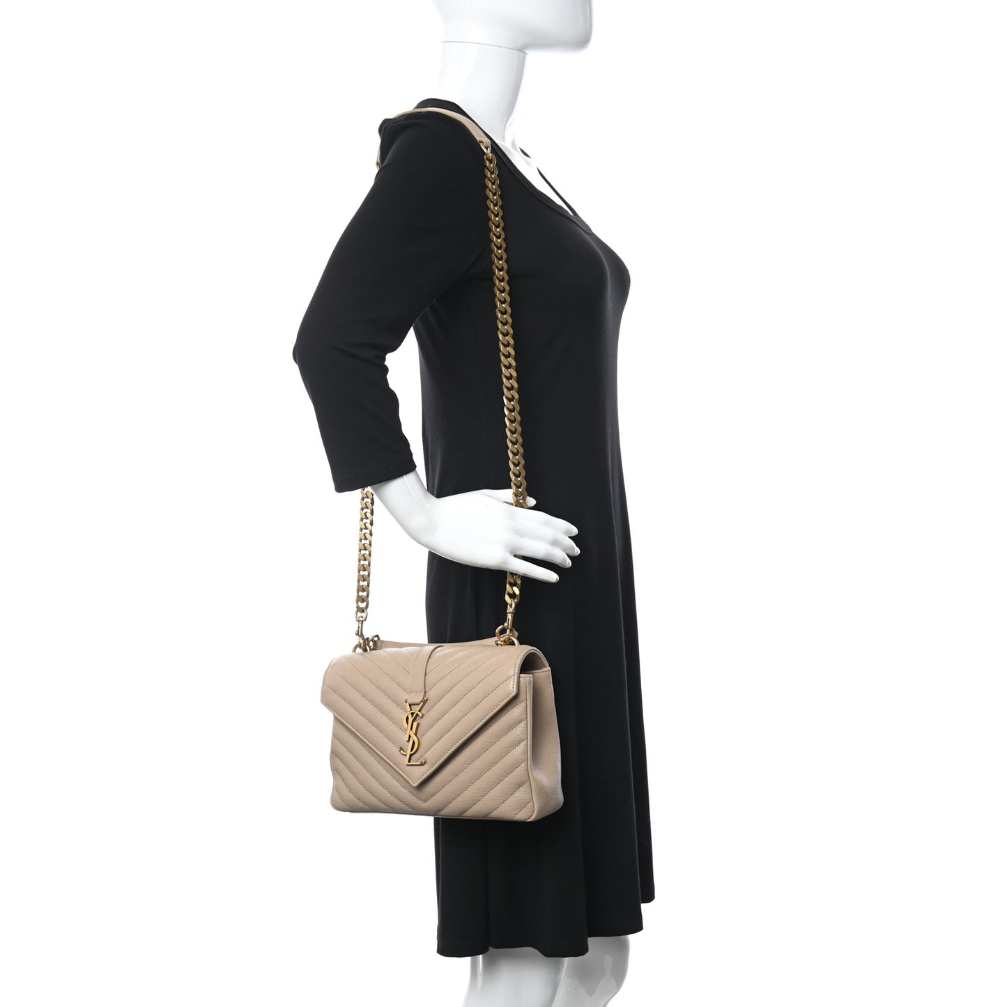 Sheepskin Matelasse Chevron Monogram Medium College Bag Dark Beige