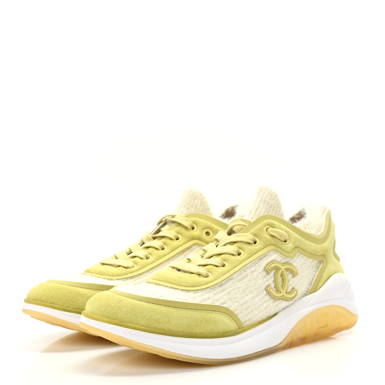 Chanel Suede Calfskin Stretch Fabric CC Sneakers 40.5 Yellow 3 of 6