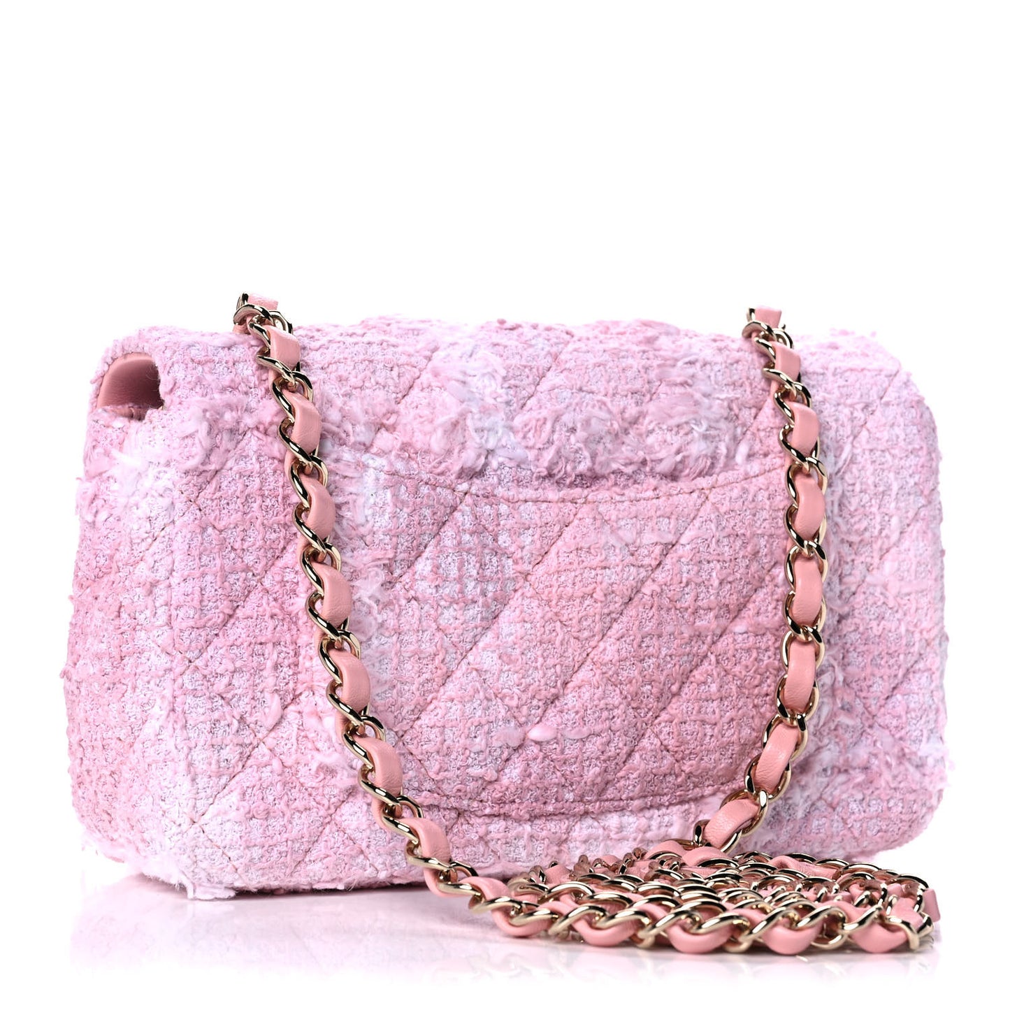 Tweed Quilted Mini Rectangular Flap Light Pink White