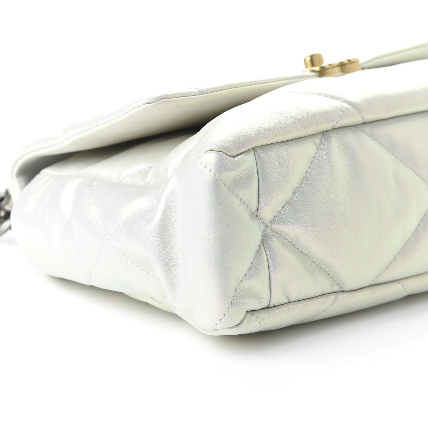 Iridescent Calfskin Quilted Large 19 Flap White
