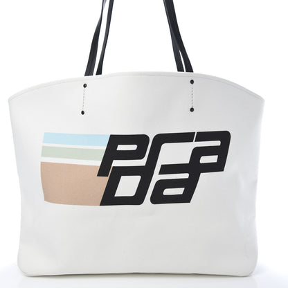 Prada Canvas Racing Logo Tote White 10 of 12