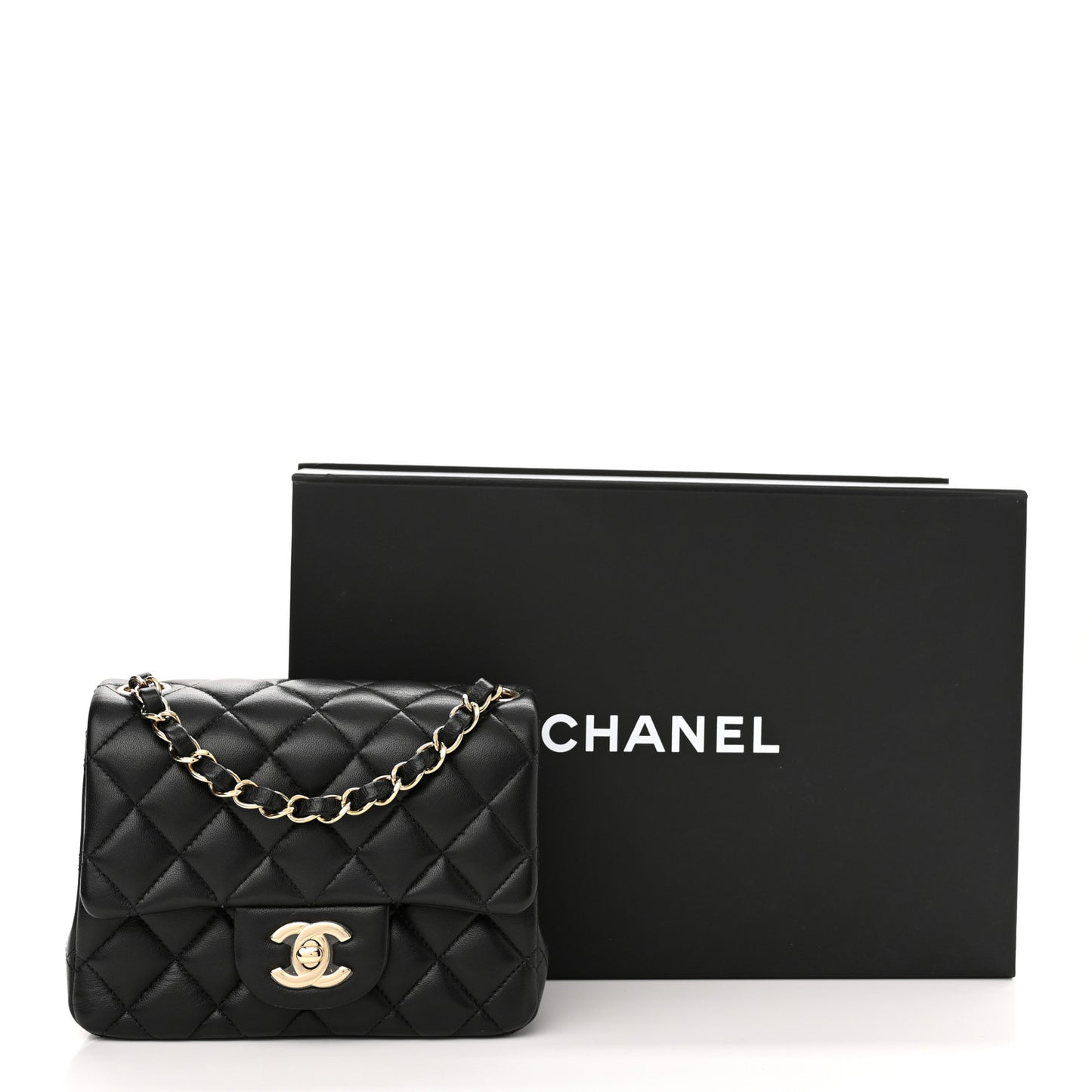 Lambskin Quilted Mini Square Flap Black