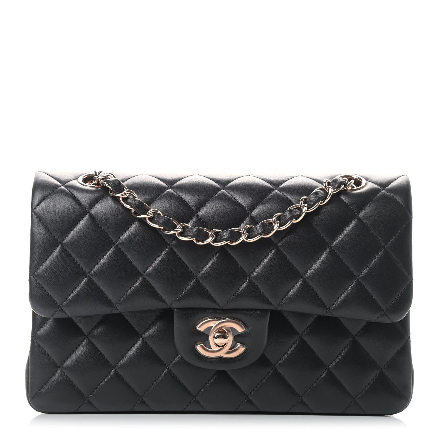 Lambskin Quilted Small Double Flap Black