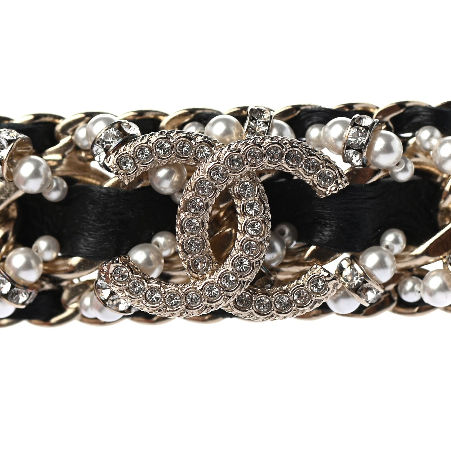 Lambskin Pearl Crystal CC Hair Clip Barrette Gold