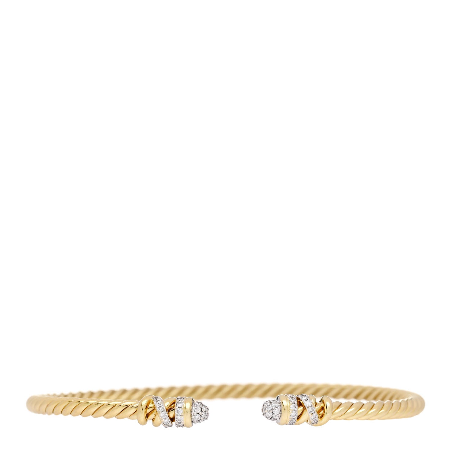 David Yurman 18K Yellow Gold Diamond 3mm Petite Helena Cuff Bracelet 1 of 5