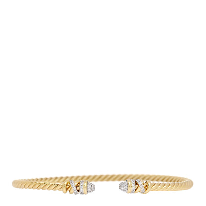 David Yurman 18K Yellow Gold Diamond 3mm Petite Helena Cuff Bracelet 1 of 5
