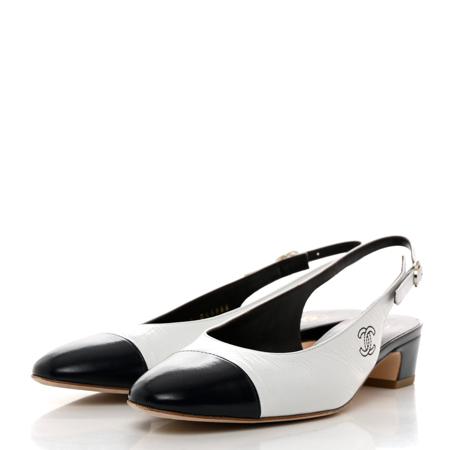 Calfskin Cap Toe CC Slingback Pumps 40 White Dark Navy