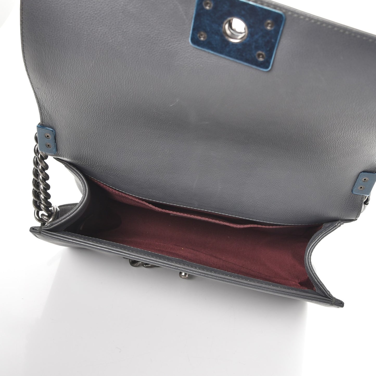 Calfskin Double Stitch Medium Boy Flap Grey