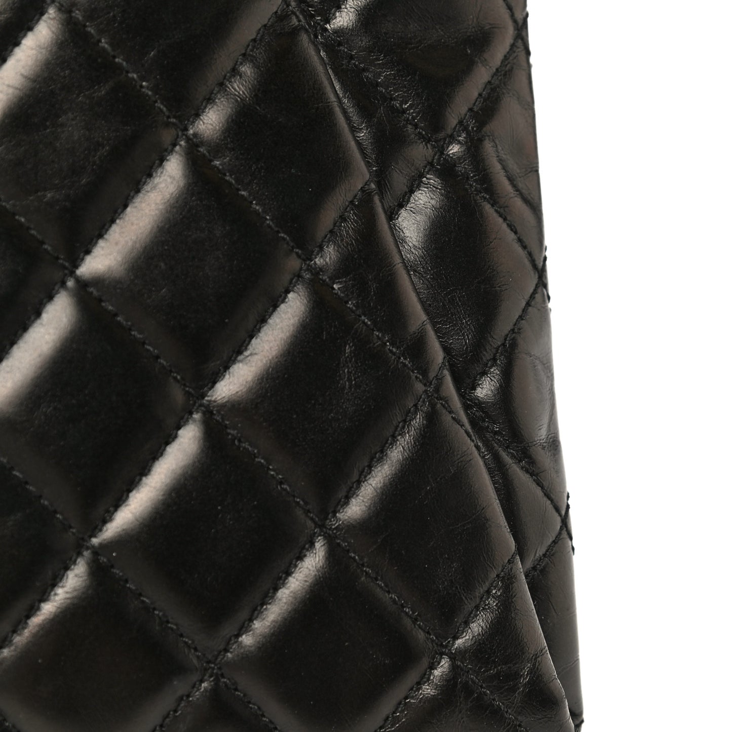 Aged Calfskin Quilted Zip Clutch Black