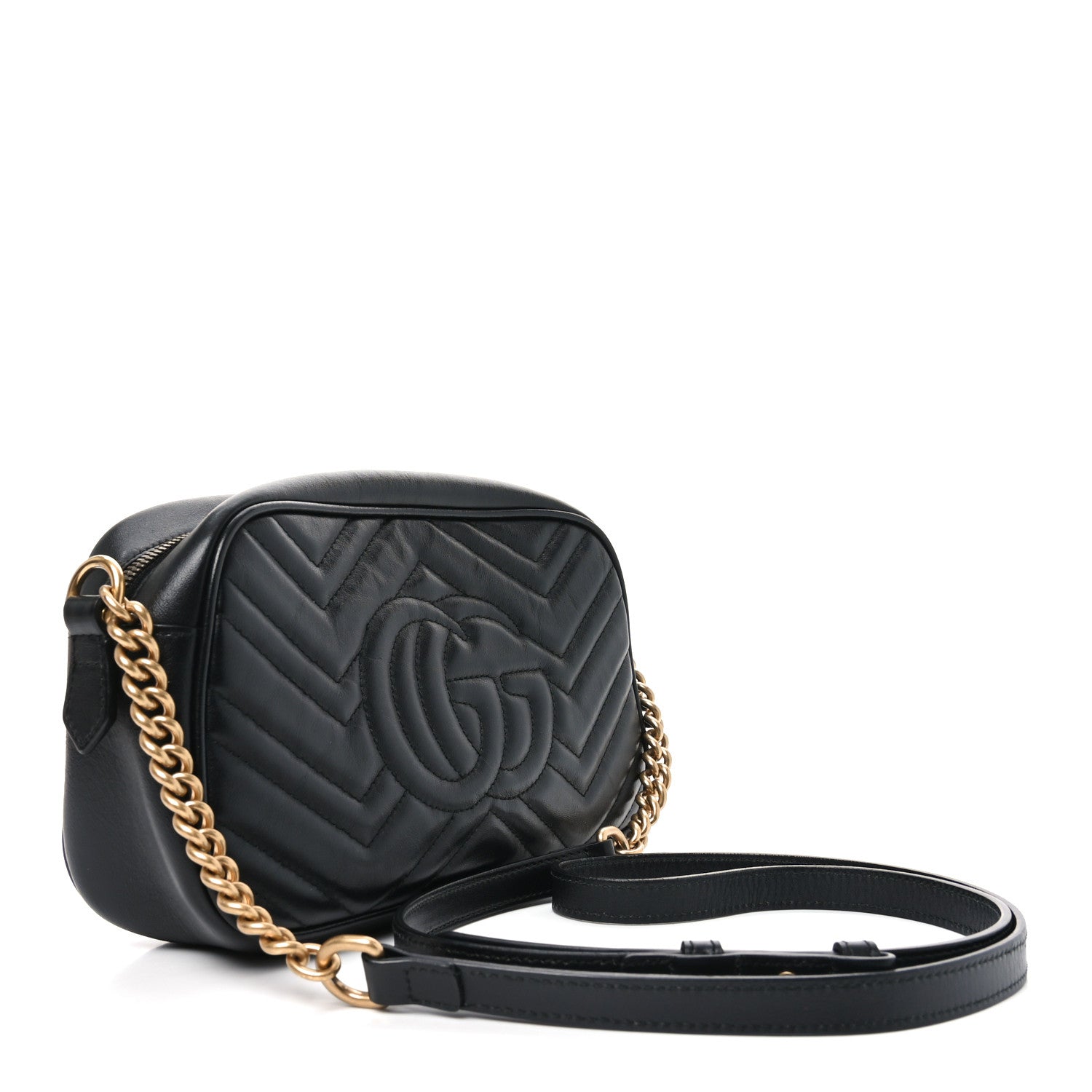 Gucci Calfskin Matelasse Small GG Marmont Chain Shoulder Bag Black 3 of 10