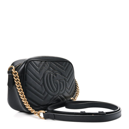 Gucci Calfskin Matelasse Small GG Marmont Chain Shoulder Bag Black 3 of 10