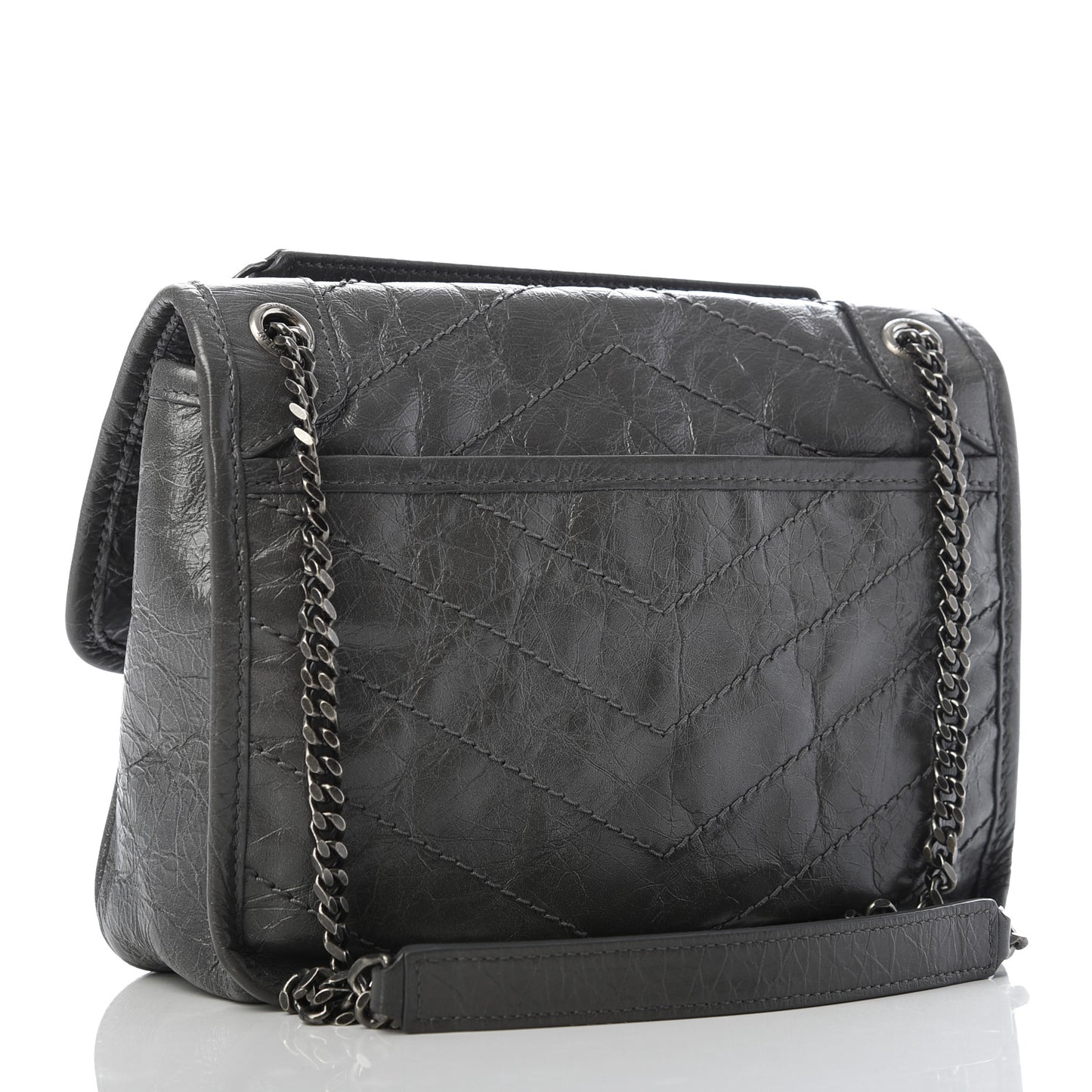 Crinkled Calfskin Matelasse Monogram Baby Niki Chain Satchel Storm