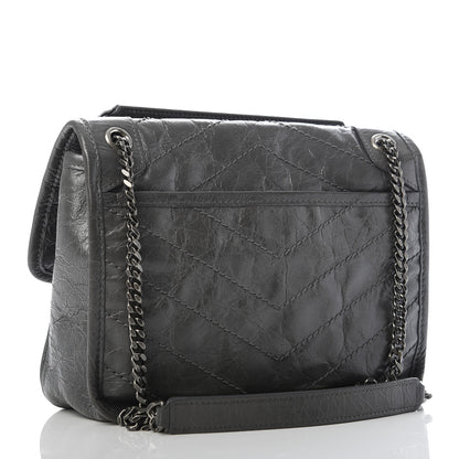 Saint Laurent Crinkled Calfskin Matelasse Monogram Baby Niki Chain Satchel Storm 3 of 12