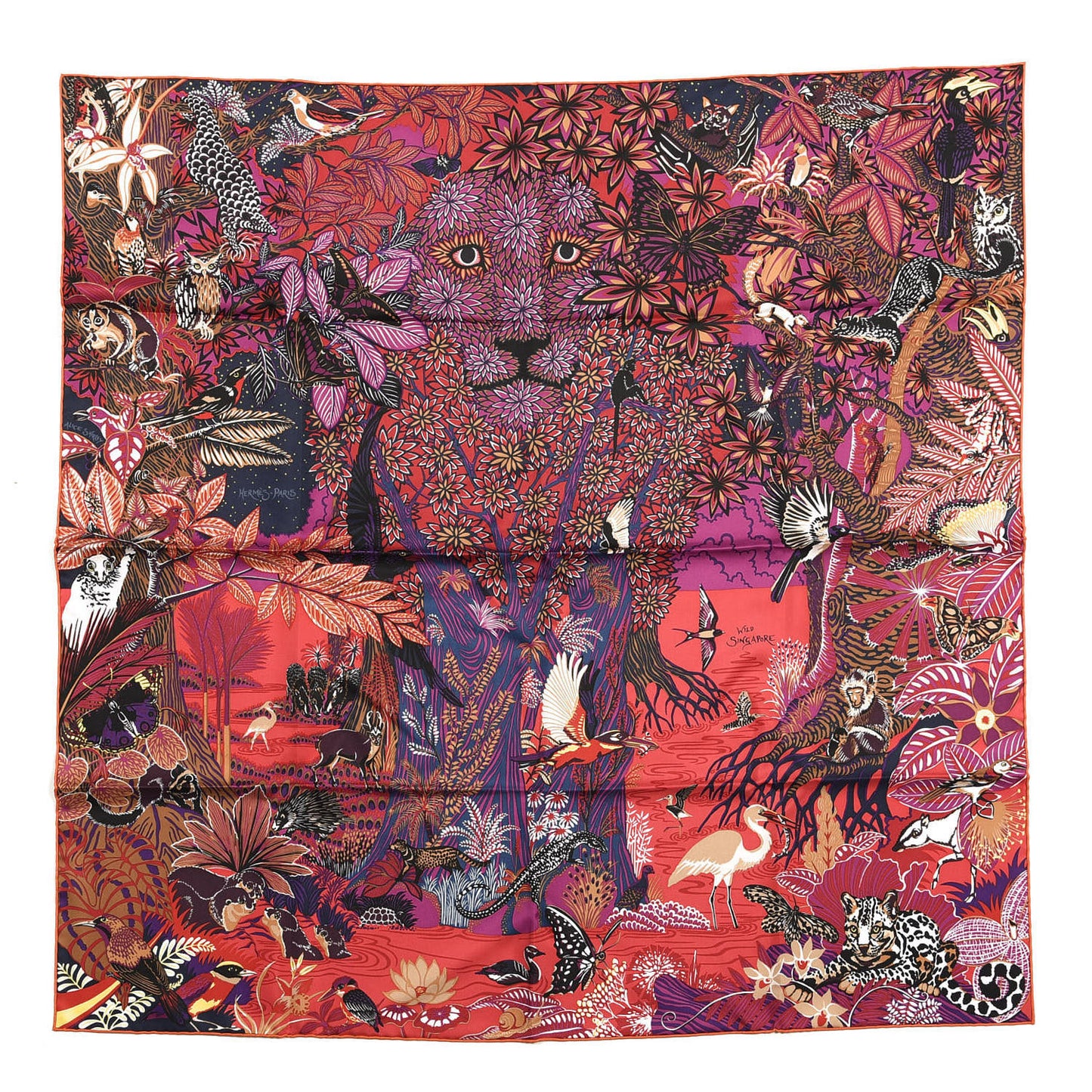 Silk Wild Singapore Scarf 90 Rouge Violet Beige
