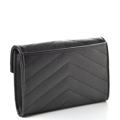 Saint Laurent Grain De Poudre Matelasse Chevron Small Monogram Envelope Wallet Black 3 of 7