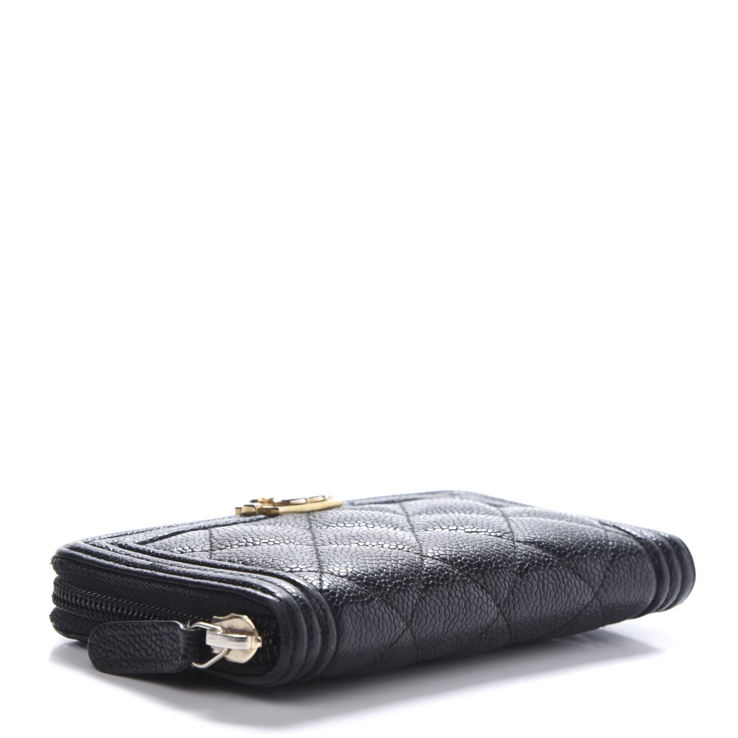 Caviar Quilted Small Boy Zip Around Wallet Black