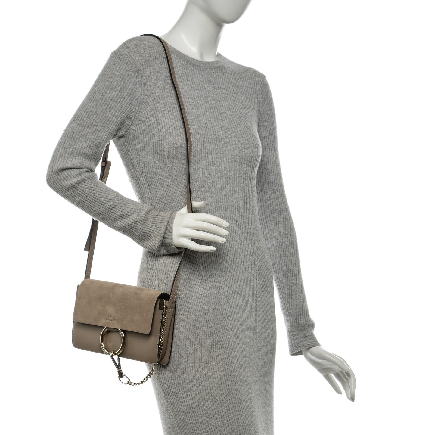 Suede Calfskin Small Faye Shoulder Bag Motty Grey