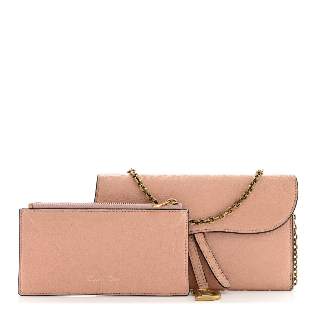 Christian Dior Goatskin Saddle Long Wallet With Chain Rose Des Vent 3 of 14