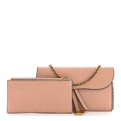 Christian Dior Goatskin Saddle Long Wallet With Chain Rose Des Vent 3 of 14