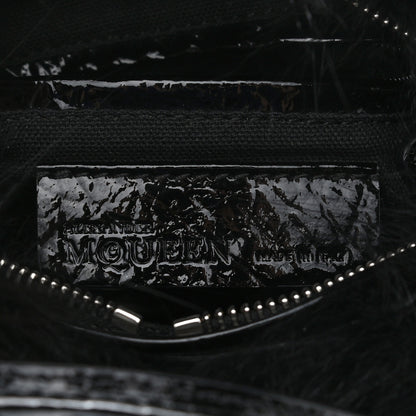 Alexander McQueen Patent Faux Fur Mini Skull Padlock Zip Around Tote Black 6 of 10
