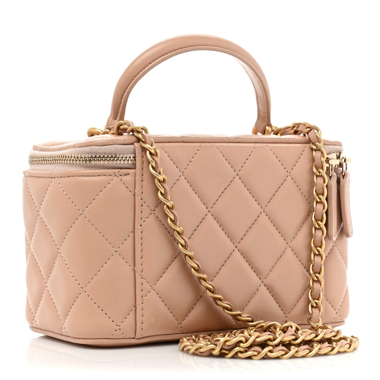 Chanel Lambskin Quilted Small Top Handle Vanity Case With Chain Beige 3 of 13
