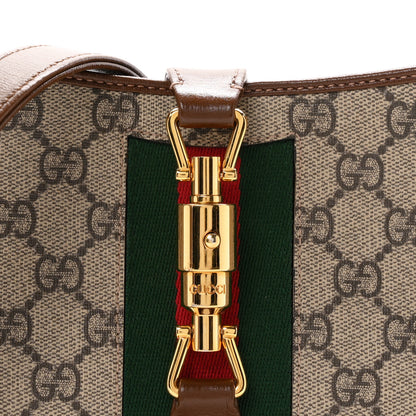 Gucci GG Supreme Monogram Azalea Calfskin Web Small Jackie 1961 Hobo Beige Ebony Brown Sugar 8 of 11
