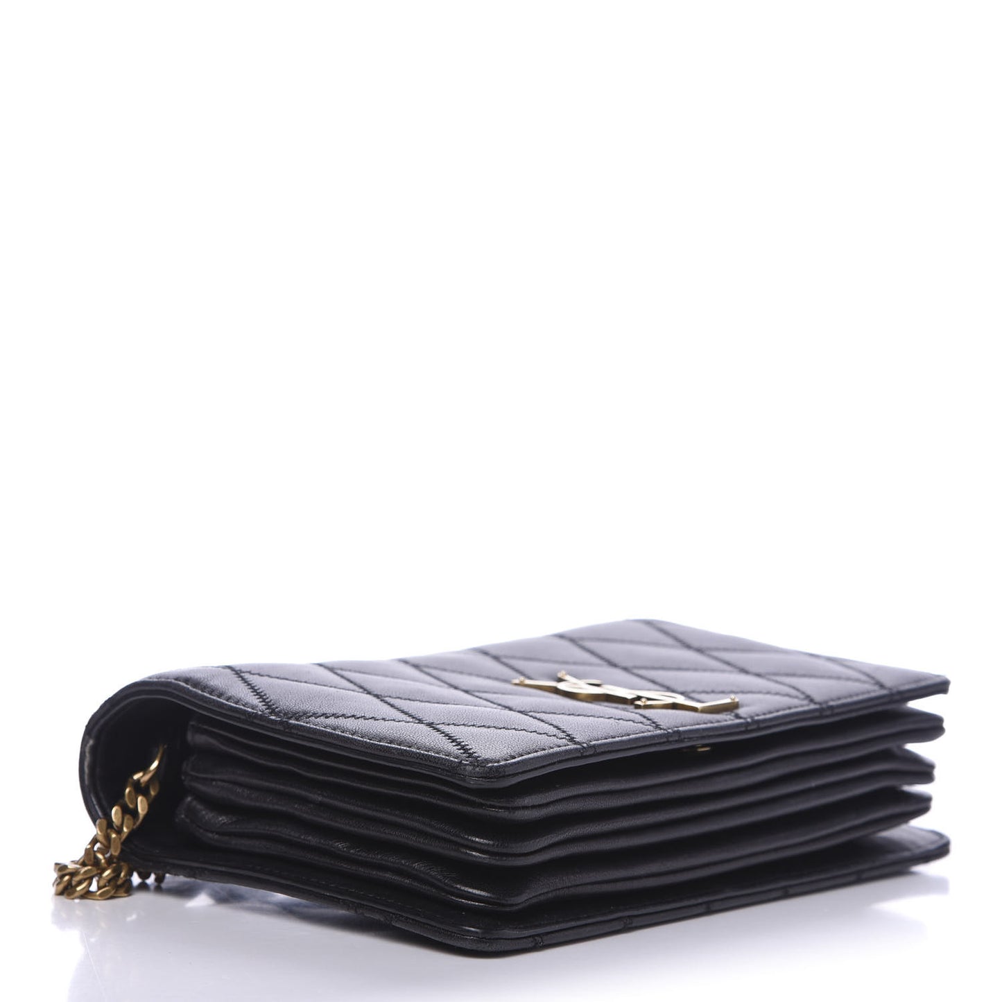 Lambskin Diamond Quilted Monogram Angie Chain Bag Black