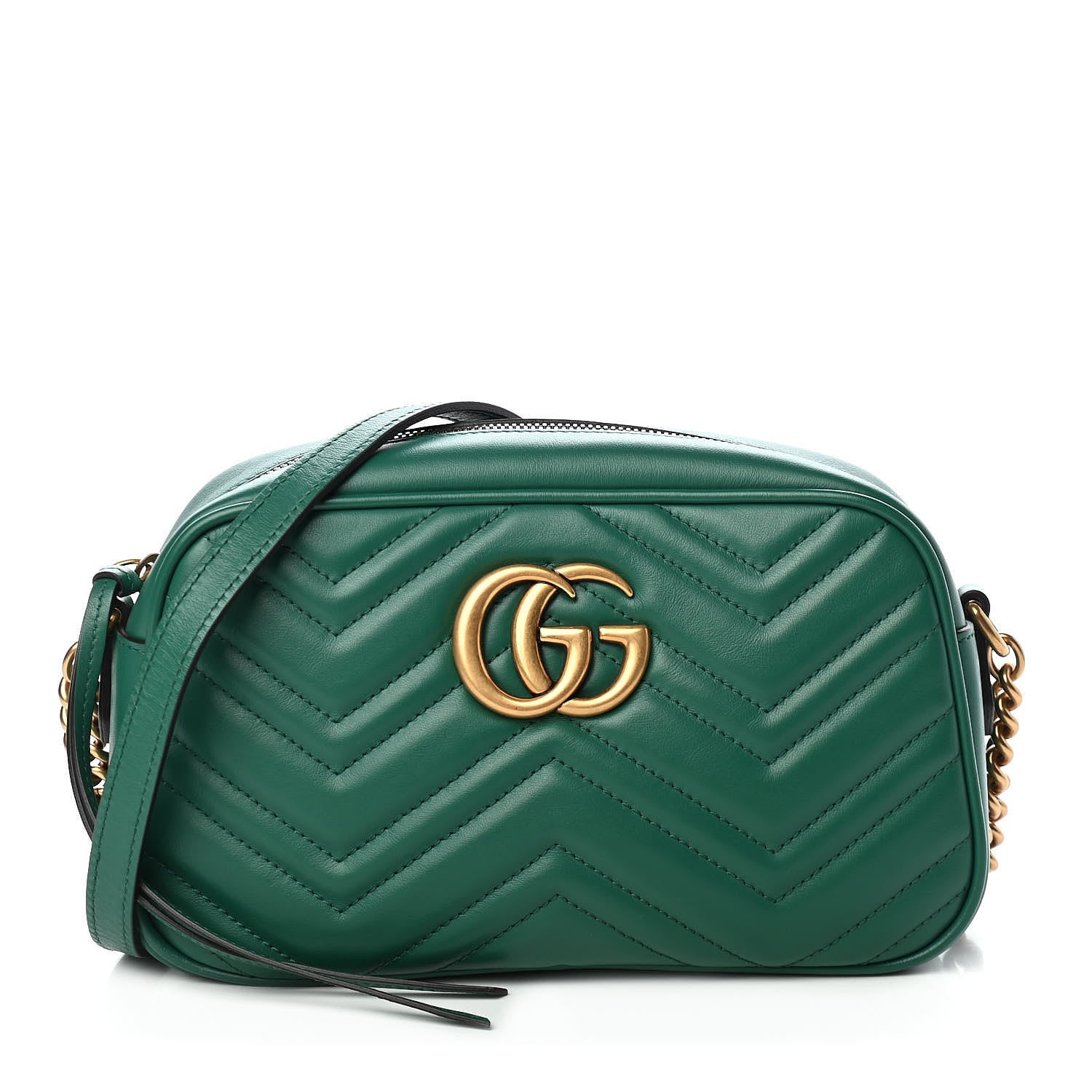Gucci Calfskin Matelasse Small GG Marmont Chain Shoulder Bag Emerald Green 1 of 9