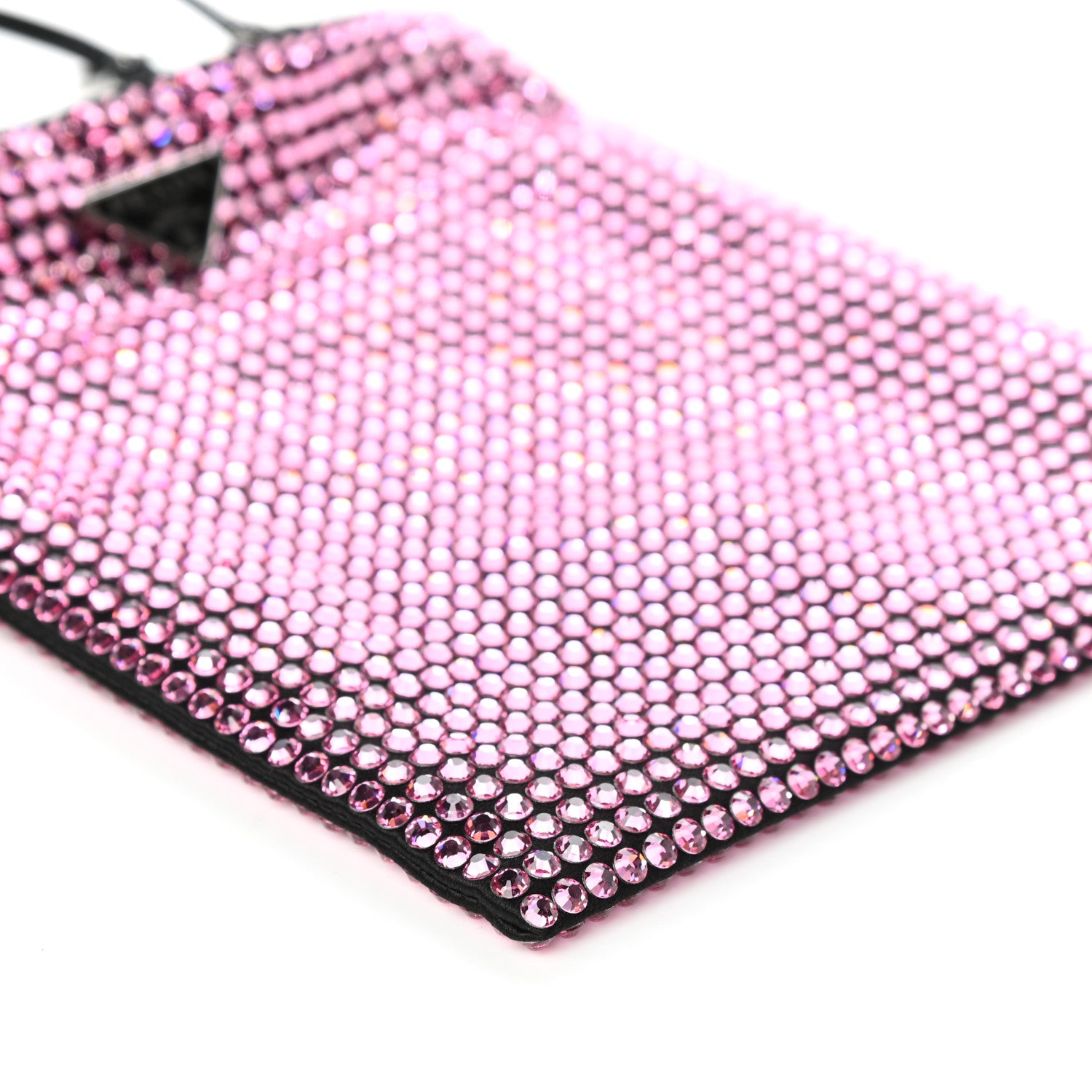 Prada Satin Crystal Metal Triangle Logo Chain Crossbody Handbag Rosa 8 of 9