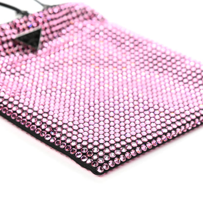 Prada Satin Crystal Metal Triangle Logo Chain Crossbody Handbag Rosa 8 of 9