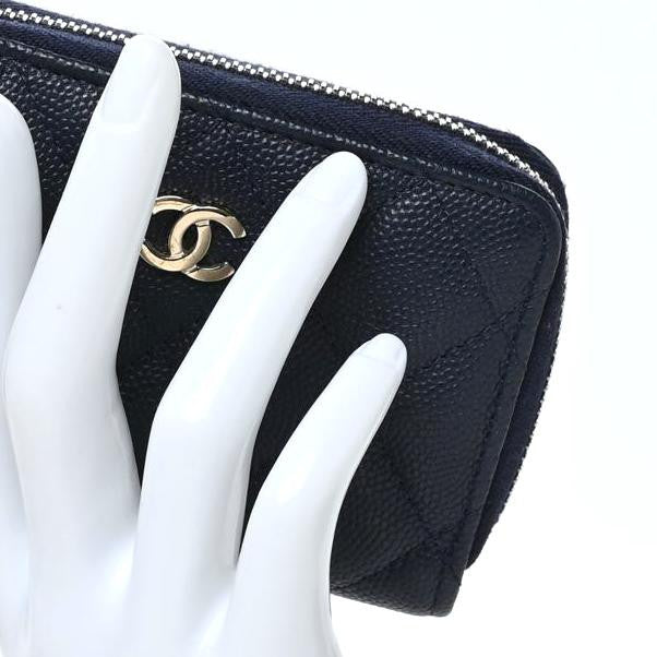 Chanel Caviar Quilted Zip Card Holder Navy 2 of 8