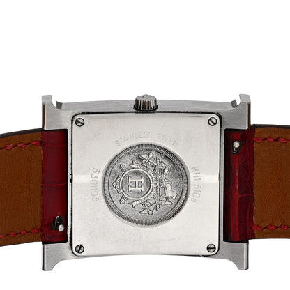 Hermes Stainless Steel Alligator Diamond Mother of Pearl 26mm Heure H Hour Quartz Watch Braise 4 of 4