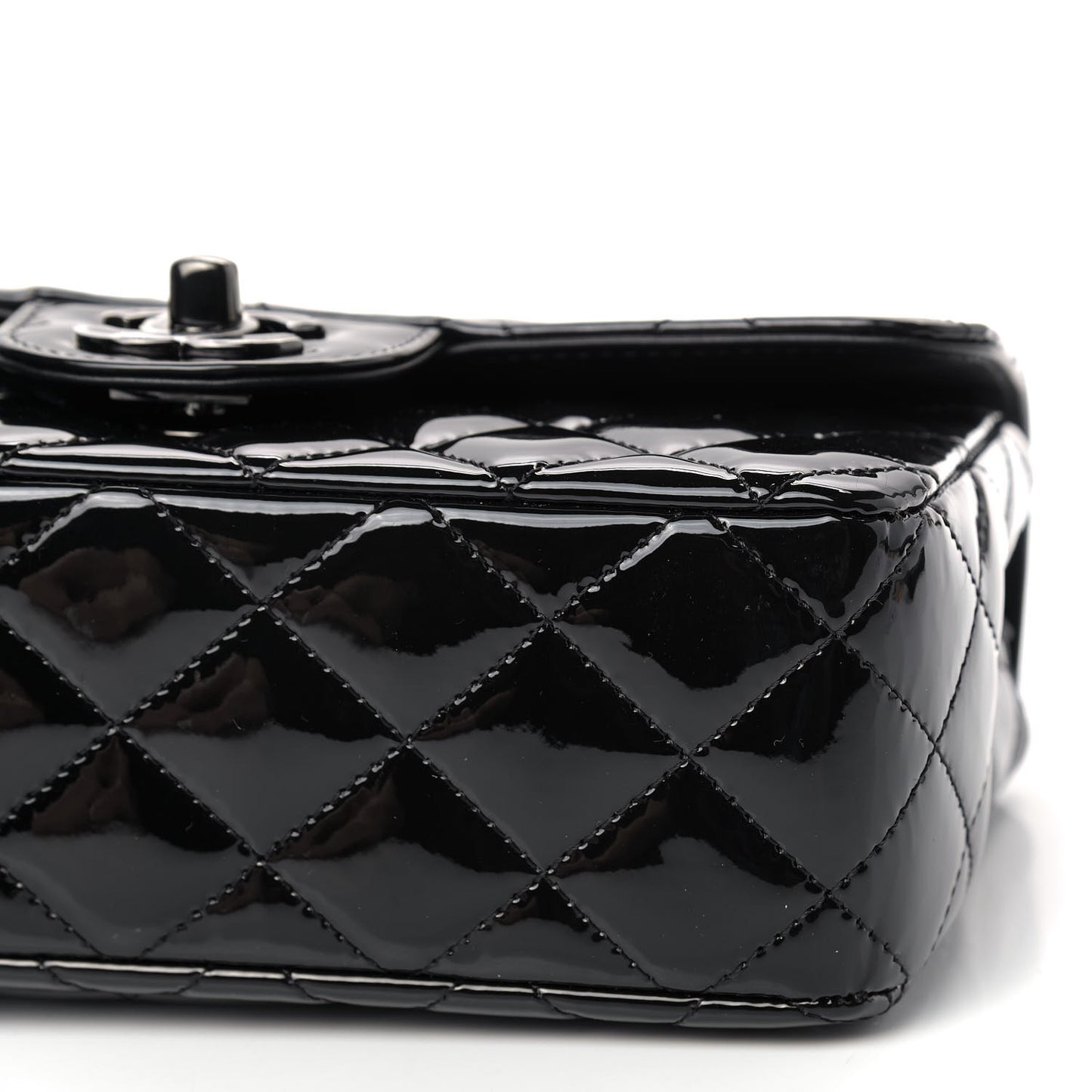 Patent Calfskin Quilted Mini Rectangular Flap So Black
