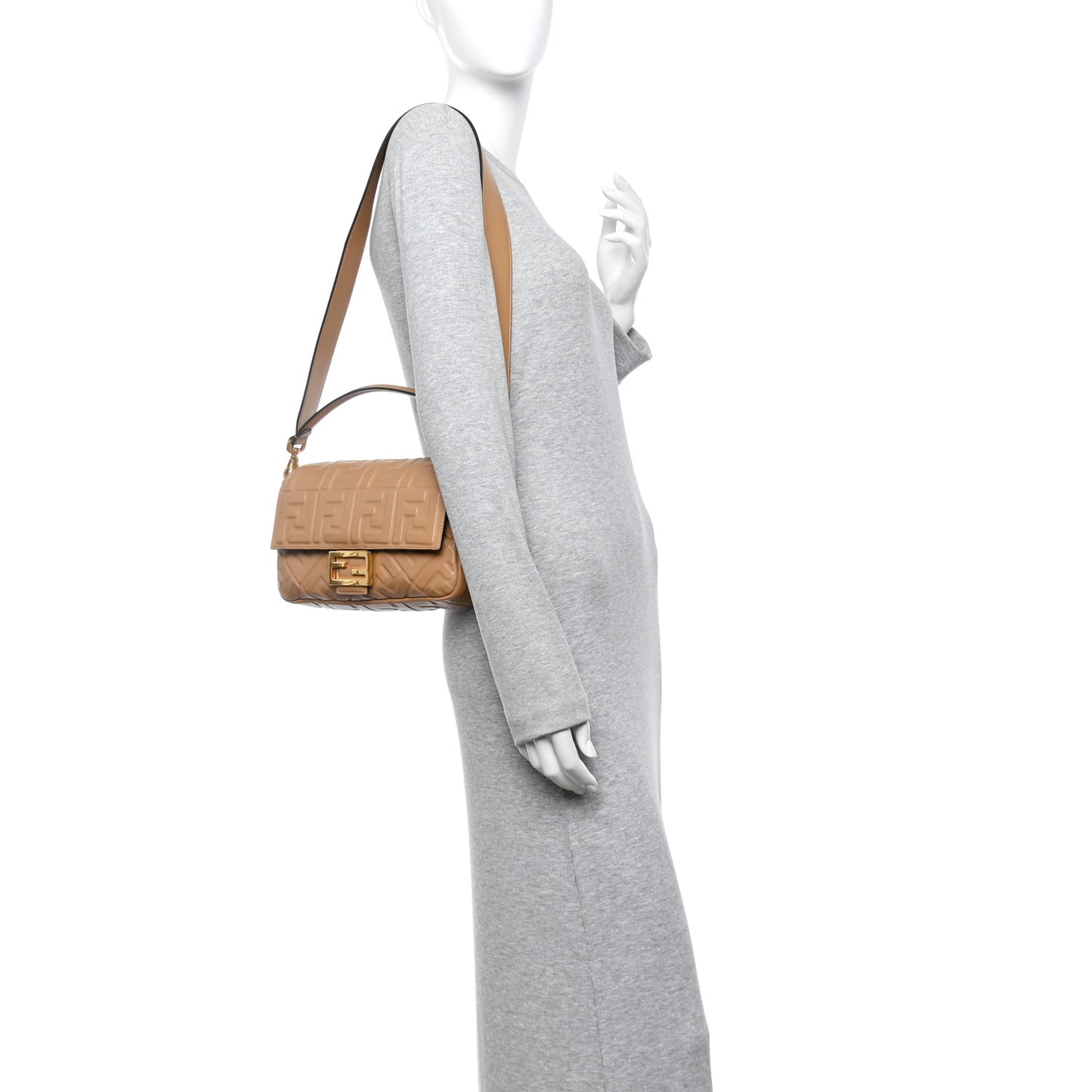 Nappa FF 1974 Embossed Baguette Miele Scuro