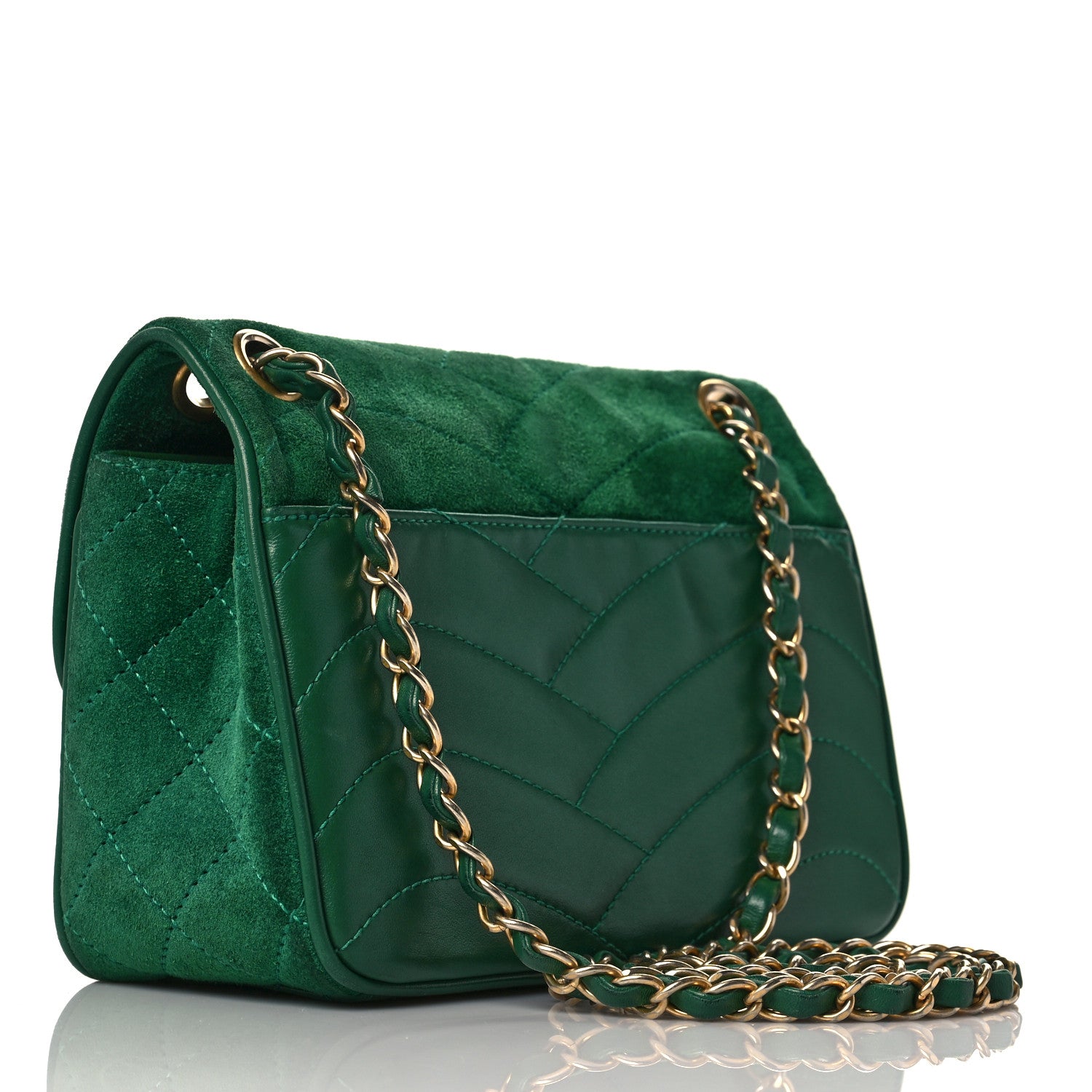 Chanel Suede Lambskin Scallop Quilted Small Pagoda Flap Green 3 of 9