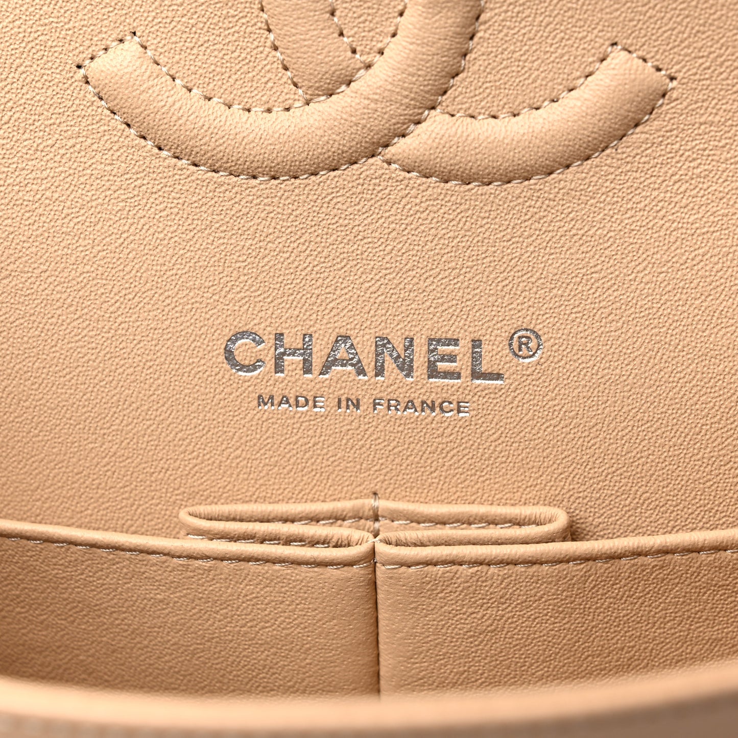 Caviar Quilted Medium Double Flap Beige
