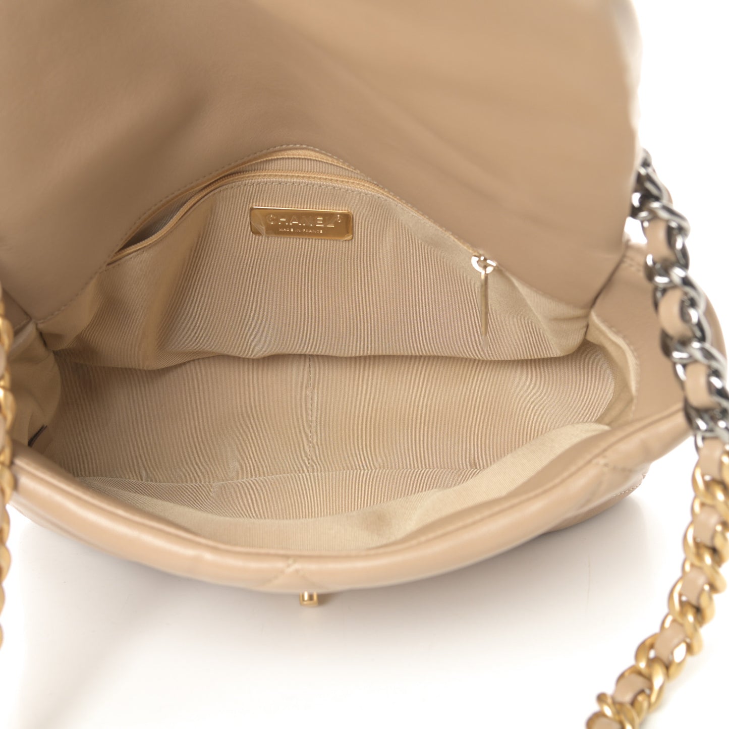 Lambskin Quilted Large Chanel 19 Flap Dark Beige