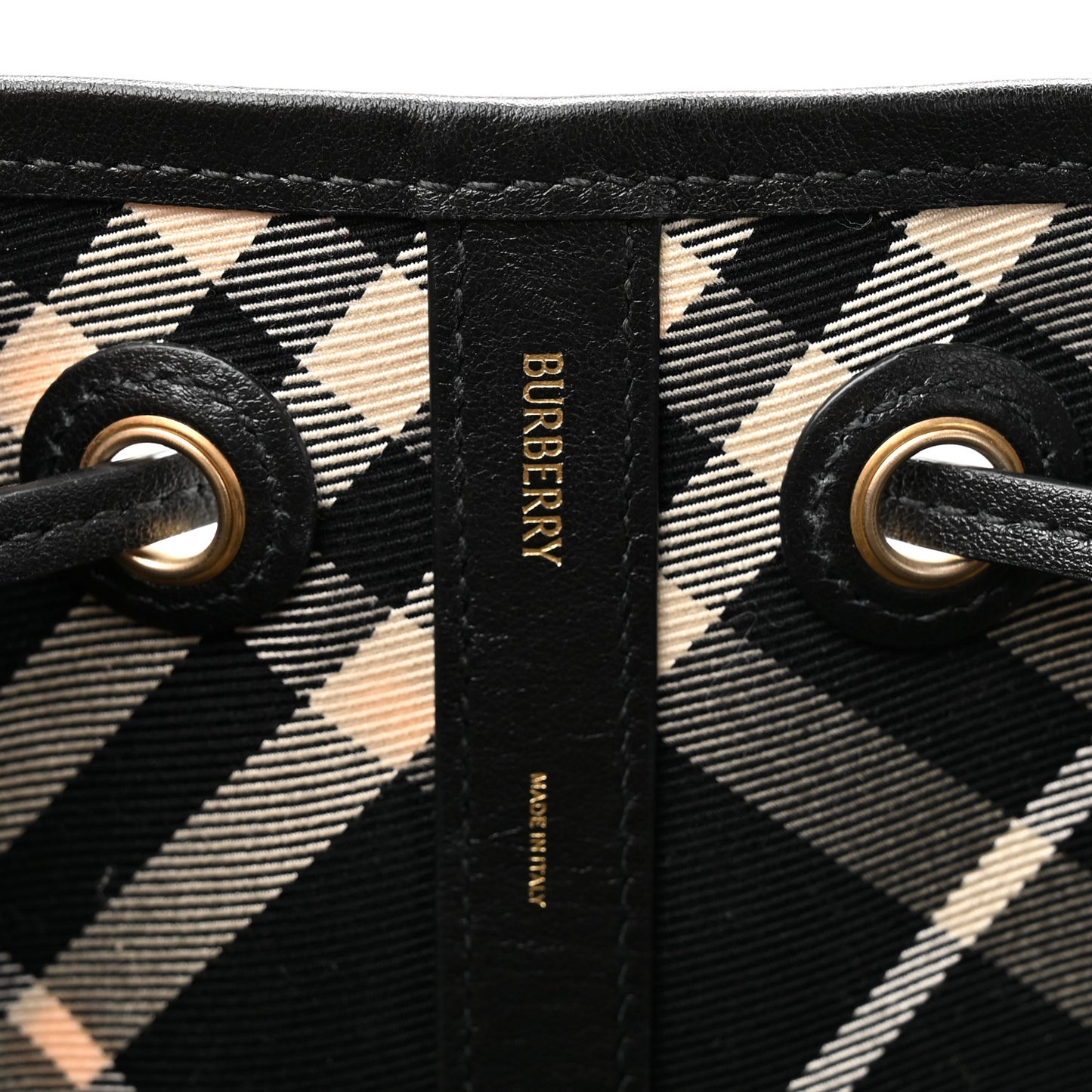 Check Medium Bucket Bag Black Calico