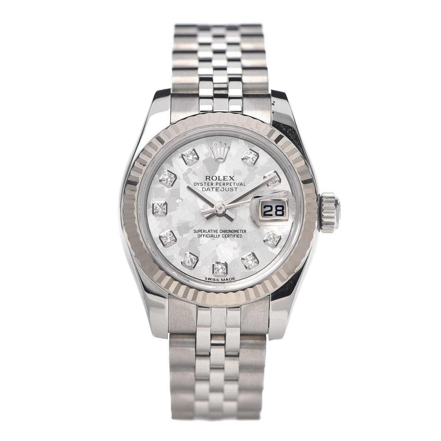 Rolex Stainless Steel 18K White Gold Diamond Meteorite 26mm Oyster Perpetual Datejust Watch 179174 1 of 7