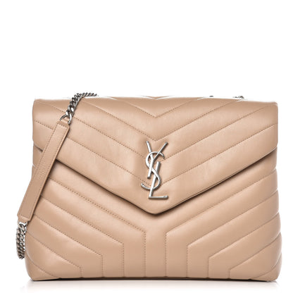 Saint Laurent Calfskin Y Quilted Monogram Medium Loulou Chain Satchel Nude Powder 1 of 7