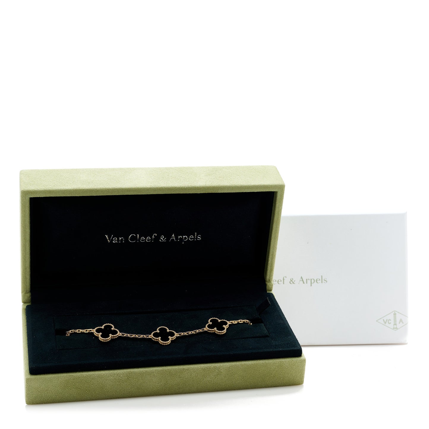 18K Yellow Gold Black Onyx 5 Motifs Vintage Alhambra Bracelet